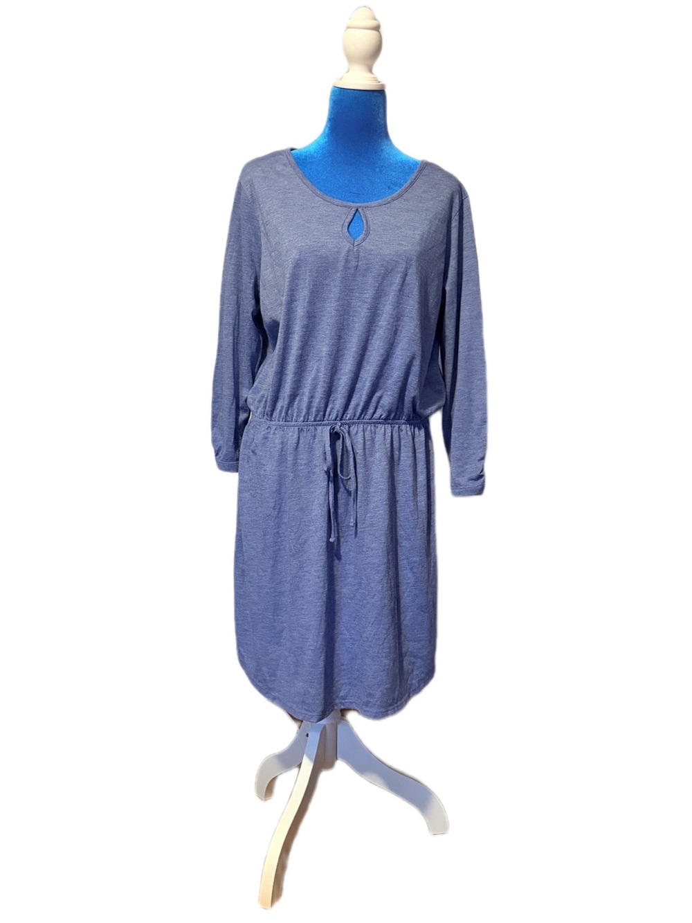 Women's XL Blue Casual Drawstring Waist Dress with Lace Detail